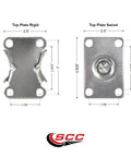 Top plate design of Beefy Swivel Top Plate Caster Set Of 4 With 3 Inch Silver Wheels Semi Steel Cast Iron Casters Includes Two Swivel With Posi Lock Brakes And Two Rigid For 1200 Lb Total Capacity
