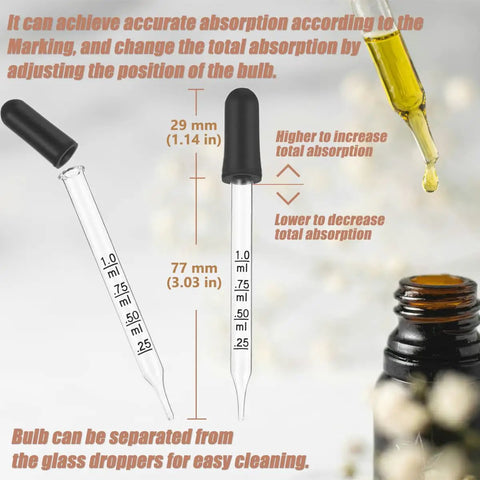 20 Piece Glass Pipette Dropper Set With Storage Case And Cleaning Brush Pro Grade Spill Proof Calibrated 1ml Eyedropper for bottle and oil use