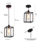 Rock Solid Black Pendant Lights For Kitchen Island, 3 Pack Sleek Industrial Farmhouse Lanterns dimensions and adjustable height details.