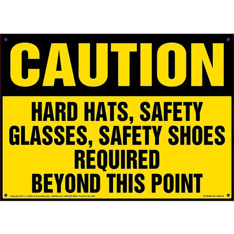 Caution PPE Required Sign For Job Sites 14 By 10 Inch Aluminum Safety Notice With Rounded Corners Hard Hats Eye Protection And Safety Shoes Indoor Outdoor Use OSHA Compliant