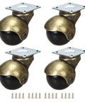 Four 1.5-inch antique-brass swivel caster wheels with top-plate mounts and screws