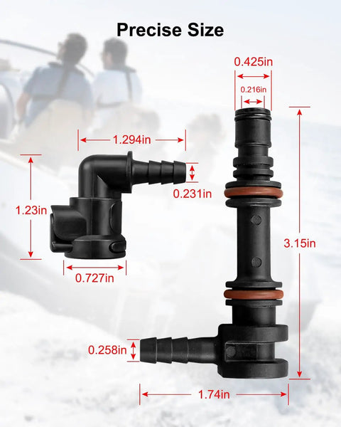 Gear Lube Hose Connector For Alpha One Gen 2 And Bravo 1 2 3 Stern Drives Replacement Kit with precise dimensions shown.