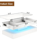 47.2 Inch Lift Top Coffee Table With LED Lights And Charging Station dimensions with open lift-up design