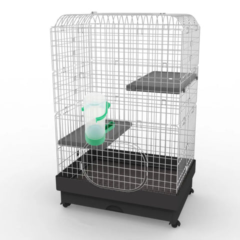 No Mess 4 Pack Automatic Bird Water Feeder And Food Dispenser Clip On Cage Hydration Kit For Parrots Parakeets Cockatiels Budgies in a wire cage.