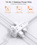 10 Ft Long Surge Protector Power Strip With 6 Outlets And 4 USB Ports Including 2 USB C, 3 Sided Extender, Flat Plug For Easy Wall Mounting
