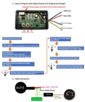Diagram showing programming instructions for UL212 ultrasonic fuel level sensor, includes calibration and cable connection details.