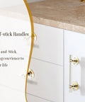 Two Pack Clear Acrylic Adhesive Cabinet Pulls With Center Hole 5 Inch Self Stick Knobs installed on cabinet drawers