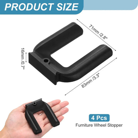 4 Pack Rubber Furniture Wheel Stopper Cups For Casters, Non Slip Floor Protectors, M75 Size 83 By 71 By 16.9 Mm, Black