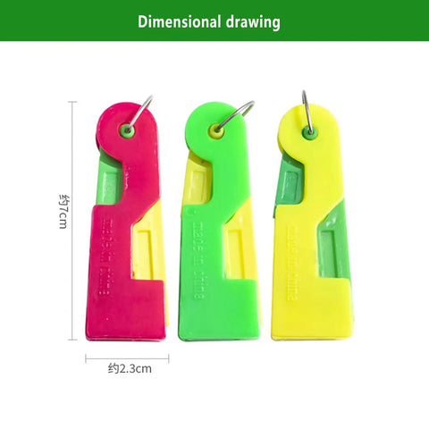Automatic Needle Threader for DIY Hand Sewing, Easy Threading Tool for Embroidery and Cross Stitch, Quick Needle Insertion, 3 Piece Set in Random Colors for Sewing Crafts shown front view with dimensional measurements.