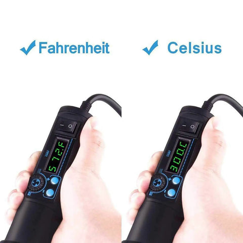 Beast Power Heat Gun For Vinyl Shrink And Rework Station With LED Display showing Fahrenheit and Celsius settings