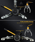 3 and 2 claw assembly diagrams for Heavy Duty Hydraulic Bearing Puller Set With Dual And Triple Jaws Kicking Loose Stubborn Wheel Bearings Up To Twenty Ton Capacity Smooth Rotary Pump Action Garage Workhorse Tool.