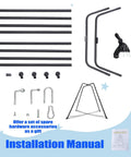 Installation manual and parts for All-In-One Swing Stand With Nest Swing Chair And Detachable Play Tent, X-Shaped Heavy-Duty Frame.