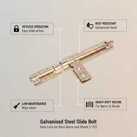 Heavy Duty Galvanized Steel Slide Bolt Latch for Garden Gates Barn Doors And Storage Sheds Rust Resistant Zinc Plated Security Lock