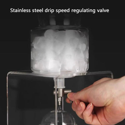 Smooth Sippin Cold Brew Drip Coffee Maker With Stainless Filter And Adjustable Flow Yields Barista Style Drinks Via Glass Carafe On Acrylic Stand Makes 3 To 6 Cups, featuring stainless steel drip valve.