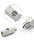 Stainless steel 1/4 NPT oil pressure sensor tee adapter with 1/4 NPT female to male threads and 1/8 NPT female port