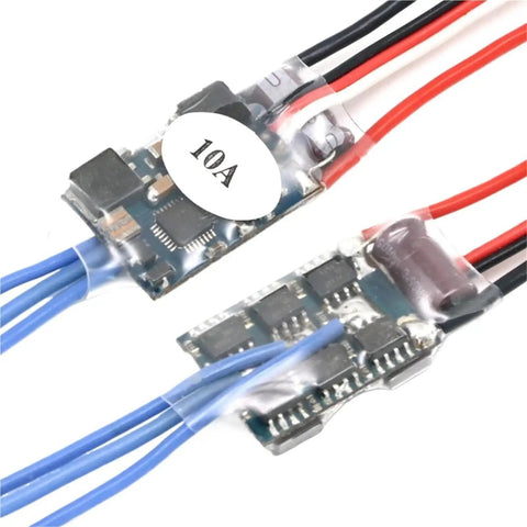 10A ESC from micro brushless outrunner motor kit for RC drones quadcopters and UFOs, compact design with multiple wires visible.
