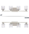 4 Light Modern Crystal Glass Bathroom Vanity Light Fixture Over Mirror In Brushed Nickel Finish G9 Bulb Excluded Wall Sconce Lighting That Feels Lit For Bathroom Hallway And Living Spaces, dual mount.