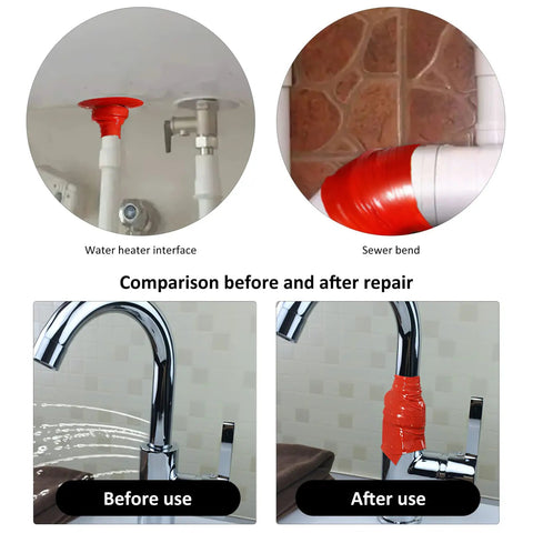 Heavy Duty Waterproof Seal Tape 5 Pack For Outdoor Use Leak Stop Pipe Repair Duct Tape For PVC PPR Metal application examples.