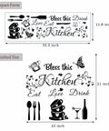 Kitchen Wall Stickers Peel And Stick Vinyl Decals with 'Bless this Kitchen' quote, utensils, and coffee cups in black.