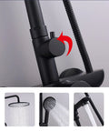Exposed Shower System with Tub Spout 180° Rotating White control mechanism showing rotating knob and shower details.