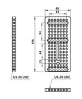 Built Different Multipurpose Aluminum Camera Cheese Plate With 1/4 And 3/8 Thread Adapter dimensions drawing, 170x80mm, top view and side view.