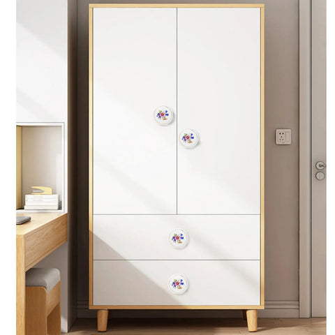 Snag These Knockout Hand Painted Ceramic Knobs Six Piece Set For Kitchen Cabinets Dressers on a white cabinet.