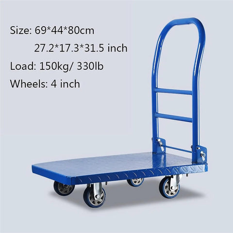 Heavy Duty Foldable Platform Cart With Smooth Glide Swivel Wheels And Self Leveling Balance Frame For Moving Couches Mattresses Or Toolbox Gear haul big loads, 69x44x80cm size with 4-inch wheels.