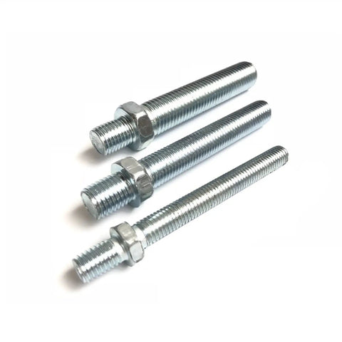 Three heavy duty M16 x 200mm steel bolts with hex nuts for securing equipment on uneven shop floors.