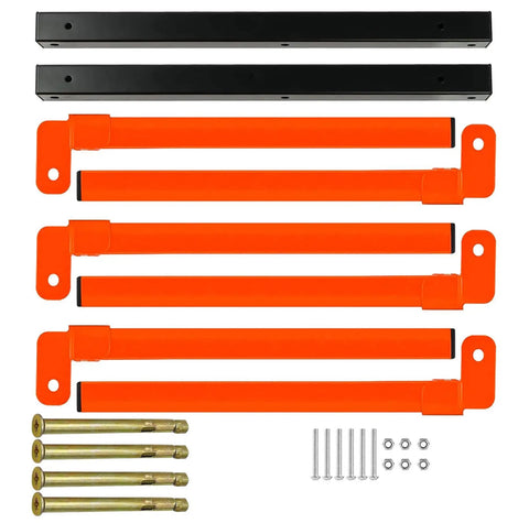 Components of 3 Level Metal Storage Rack Wall Mount Organizer Set, Heavy Duty 330 Lb Capacity For Lumber, Pipes, Workshop