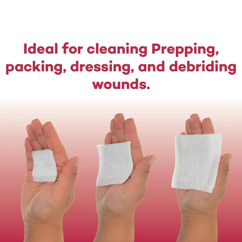 Sterile 2x2 Gauze Pads 100 Count Disposable And Individually Wrapped For Wound Care shown in different hand sizes