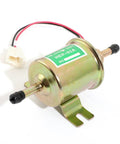 12V Universal Inline Fuel Pump Low Pressure 2.5 To 4 PSI, 30 GPH, 8mm Hose, metal body, front view with connector visible.