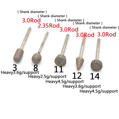 Heavy Duty 3mm Diamond Burr Grinding Head For Rotary Carving And Jade Peeling With Sintered Abrasive Tip showing various sizes