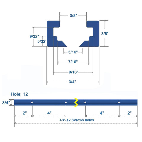 Four Pack 48 Inch T Track For Woodworking With Screws Aluminum Alloy Universal T Tracks Double Cut Profile Diagram