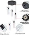 Black 5-Light LED Pendant Lighting Over Island For Kitchen, Dining, Living Room And Hallway - Pendant details and adjustable height