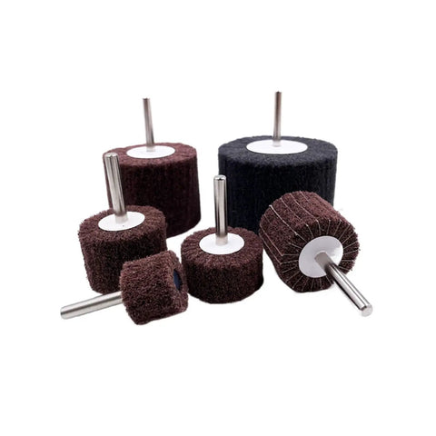 Assorted Red Non-Woven Flap Buffing Wheels, 180 Grit, with 6mm 1/4 Inch Shank for metal, wood, plastic polishing