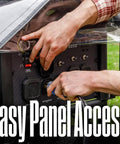 Hands accessing control panel under WGenTent XL Generator Running Cover For Large Open Frame Generators Keeps WGen20000 And WGen14500 Series Safe