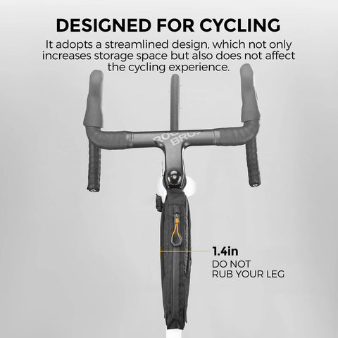 Top Tube Bike Bag For Cycling Dope 1L Frame Storage Waterproof Bikepacking Bag on bike handlebar, compact design
