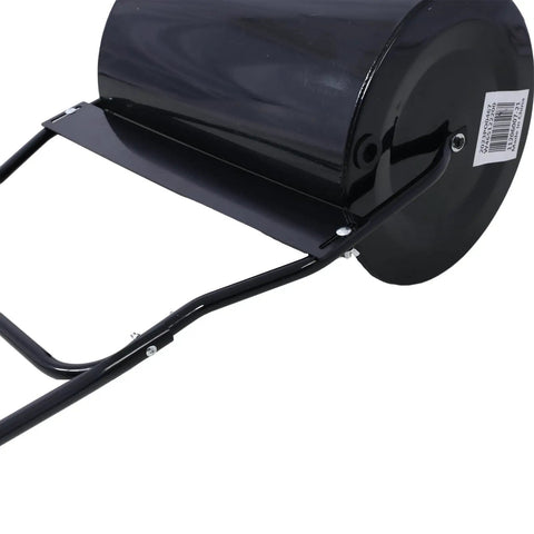 Side view of Sturdy 16 Gallon Lawn Roller For A Flawless Lawn Water Or Sand Fill Drum Roller With Steel Frame And U Shaped Handle