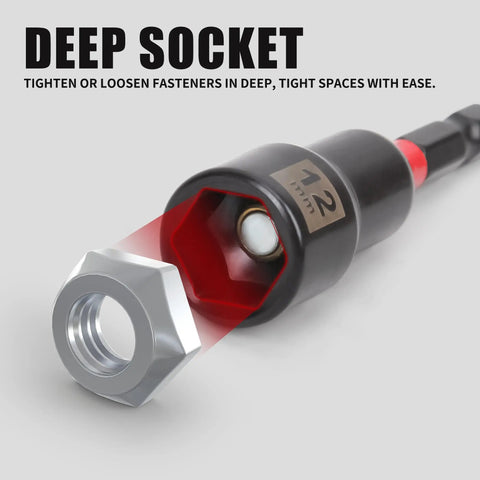 Close-up of deep socket in 21 Piece Magnetic Nut Driver Set With One Quarter Inch Drive Must Have All In One Kit Metric And SAE Nut Drivers