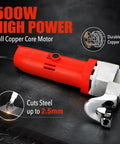 Heavy-Duty Electric Metal Shears With Lightweight Tin Snips Cutter For Thin Plates And Sheet Metal featuring 500W full copper core motor.