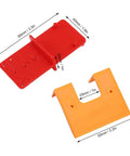 Door Jamb Hinge Jig Kit With Thickened Mounting Plates For Quick, No Hassle Hinge Install, Magnetic Limit Plate With Drill Locator Pencil, Delivers Precise 2mm Positioning For Fast, Clean Cabinet Or Door Setup, red and orange connectors, with measurements.