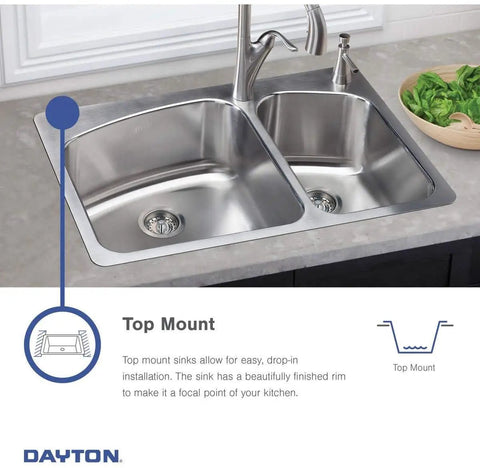 Dayton 25 By 22 Inch Single Bowl Drop-In Stainless Steel Kitchen Sink Satin Finish ADA Compatible Easy Drop-In Install
