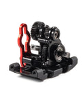 Pro Grade NOD-24 Transmission For SCX24 AX24 Builds With Low CG Motor Mount, black gearbox, side view, no upper link mounts.