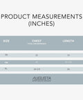 Size chart for Augusta Sportswear youth jerseys, detailing chest and length measurements for sizes YS, YM, and YL in inches.