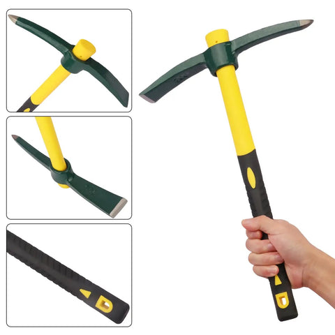 Four Pack 15 Inch Mattock Hoe With Steel Forged Pickaxe And Fiberglass Handle Built For Weeding Prospecting Camping And Hand Digging