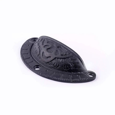 Antique Black Cast Iron Cup Bin Handles with heavy duty craftsmanship, 3.7 x 1.5 inches, for vintage cabinetry refresh.