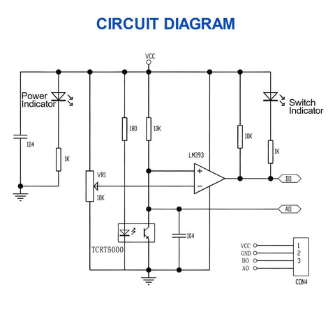 Circuit diagram for 15 Pack TCRT5000 Infrared Reflective Sensor Modules For Arduino And STM32 Builds showing LM393 layout.