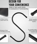 Close-up of 30 Pack Black S Hooks For Hanging Plants And Kitchenware, Heavy Duty Metal S Hooks showing design and features.