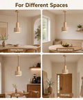 Wood Pendant Light with Natural Travertine Shade, Mini E27 Socket Droplight in dining room and entryway settings.