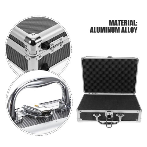 Open Portable Aluminum Tool Case With Handle Large Capacity Storage Box For DIY Projects And Travel shown with sturdy handle